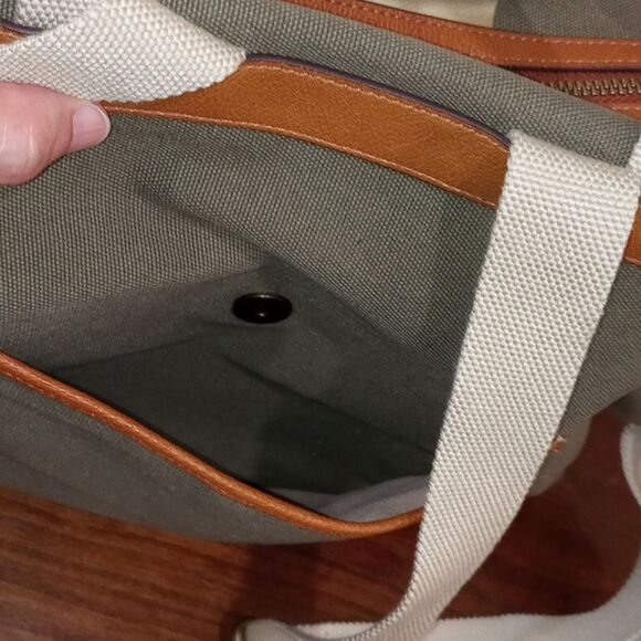 G.I.L.I. Leather Trim Canvas Backpack Olive Stripe Zip Top Adjustable Straps main image 12